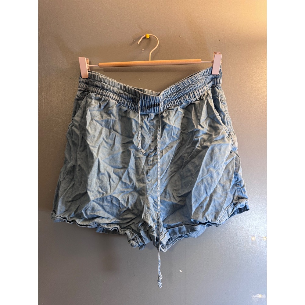 Beachlunchlounge Womens Blue Lyocell Chambray Smocked Waist Shorts Size M‎